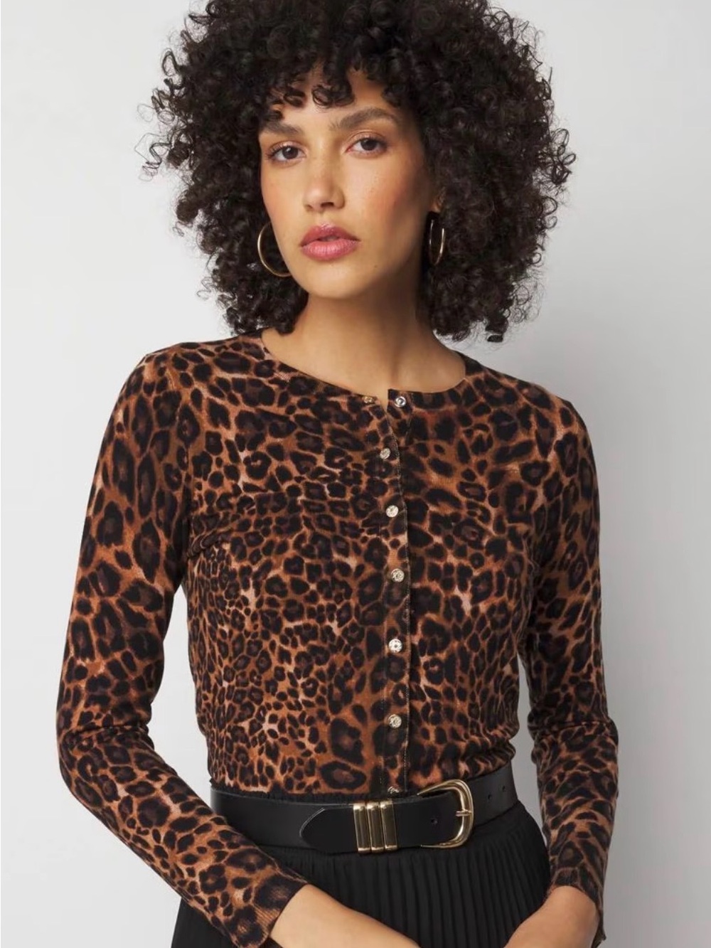 White House Black Market Leopard-Print Button Front Top - Brown/Black (M)